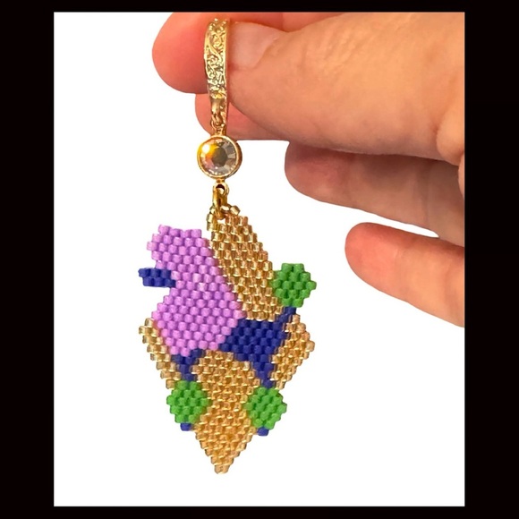 Hand Crafted Purple, Green, Blue and Gold Show Poodle Earrings - Picture 5 of 7
